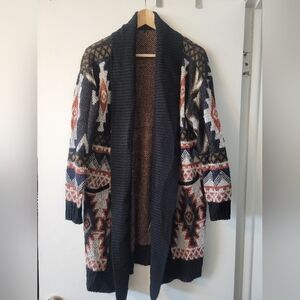Aztec Print Knee Length Cardigan